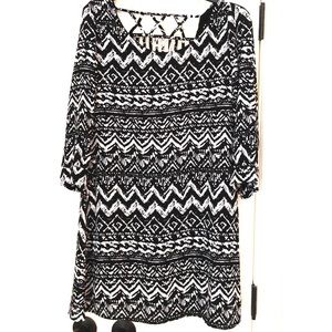 Heart Sol Black and White Lattice Back Shirt Dress